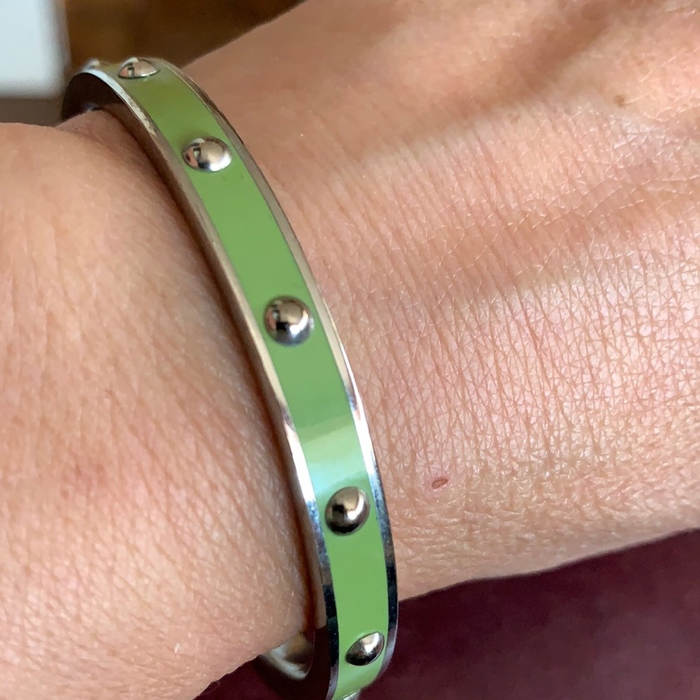 Coach silver color and green enamel bracelet